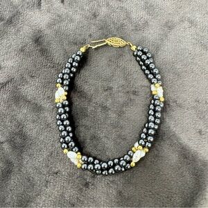 Vintage Grey and White Pearls, Triple Twisted Strand Pearl Bracelet